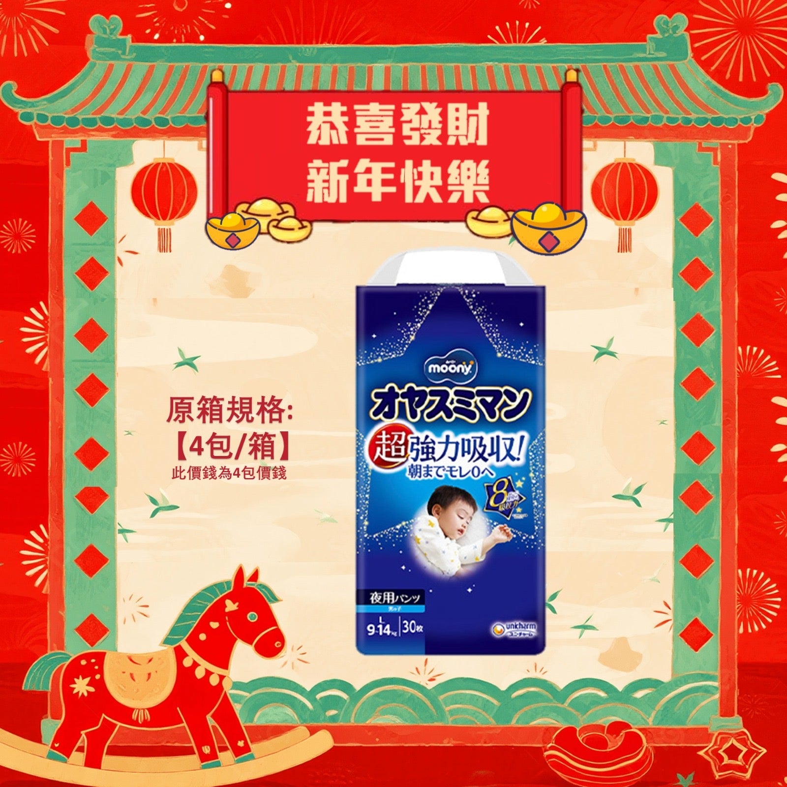 平均$88/包 ‼️MOONY - 夜用學行褲 大碼PL30片 (男仔) x 4 (原箱)