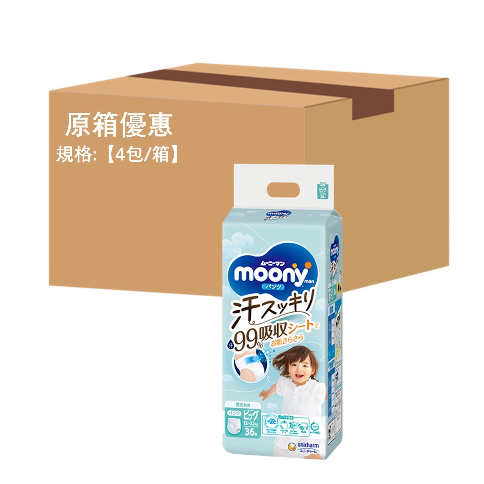 平均$99/包🌟🇯🇵日本MOONY - 吸汗超透氣褲仔 加大碼 PXL36 x 4 (原箱)