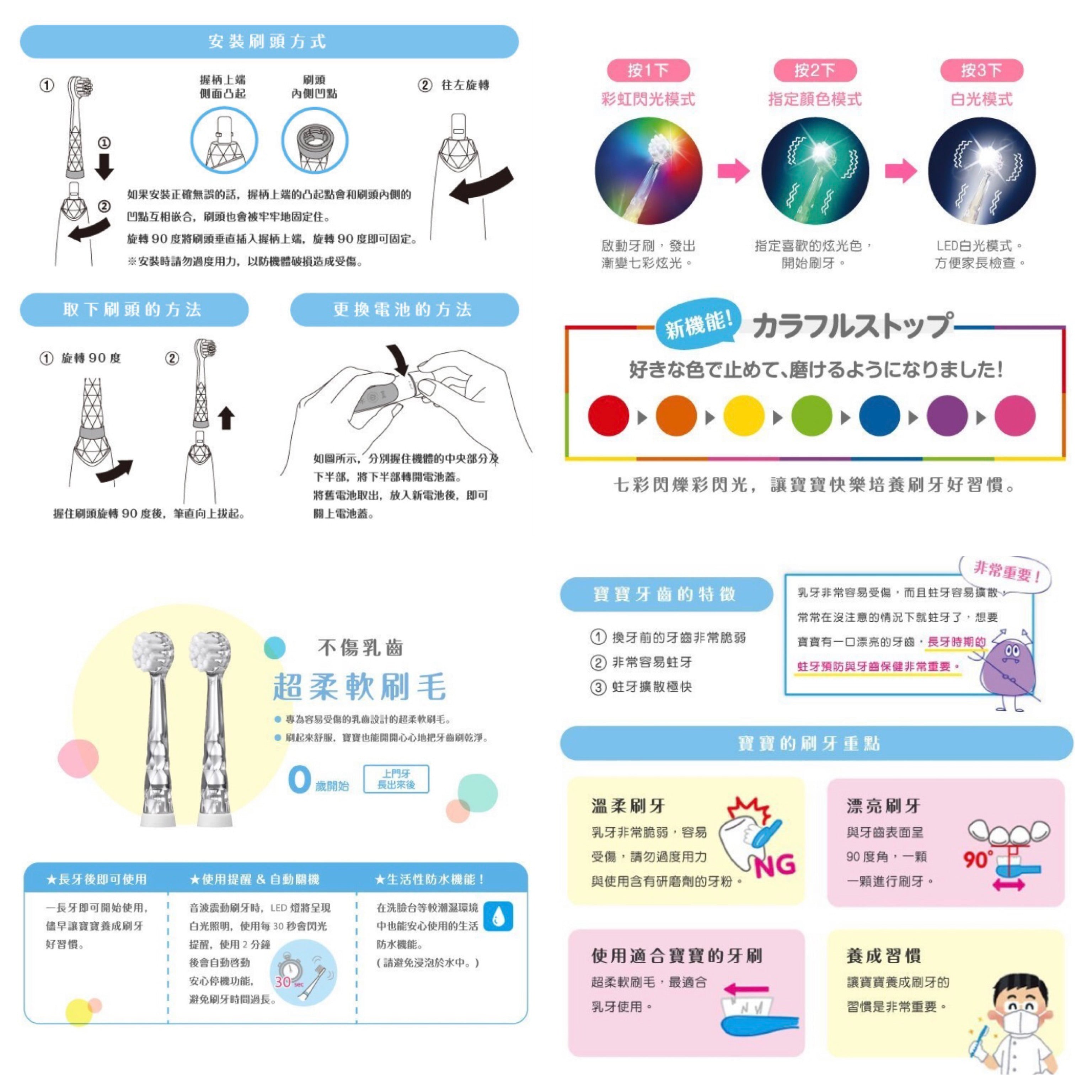 🇯🇵日本製 🌈彩虹變色兒童電動牙刷 【禮盒套裝】🎊